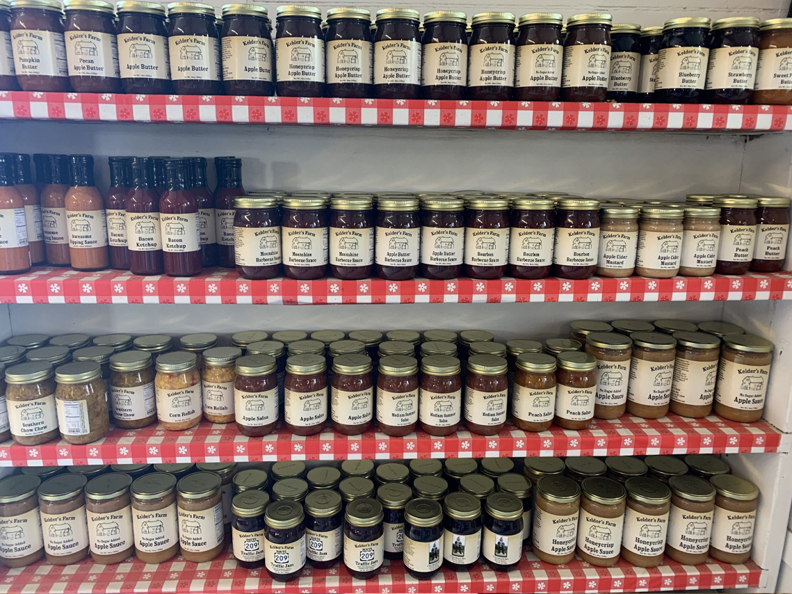 wall of farm market jars