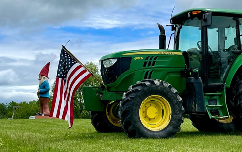 tractor with american flag on it